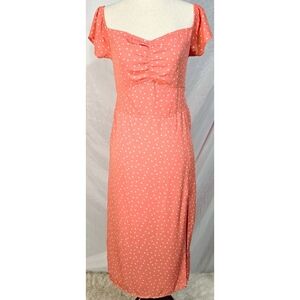 Abercrombie & Fitch Midi Dress Coral White Polka Dot Sweetheart Milkmaid Cottage